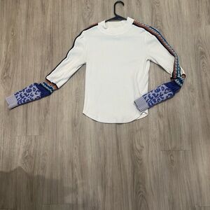 Stylish White Top with Colorful Sleeves